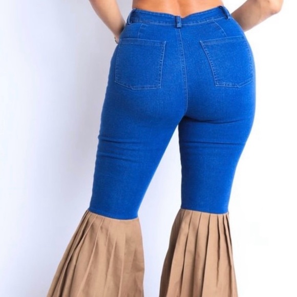 Blue Denim Pleated Bell Bottom Pants Size Medium - Picture 8 of 8